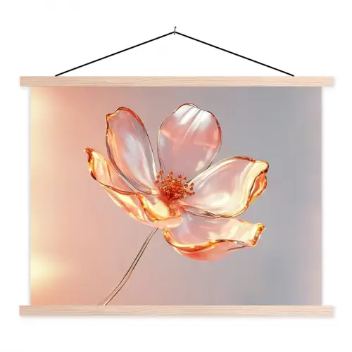 Glazen - Bloem - Roze textielposter latten blank klein -3d