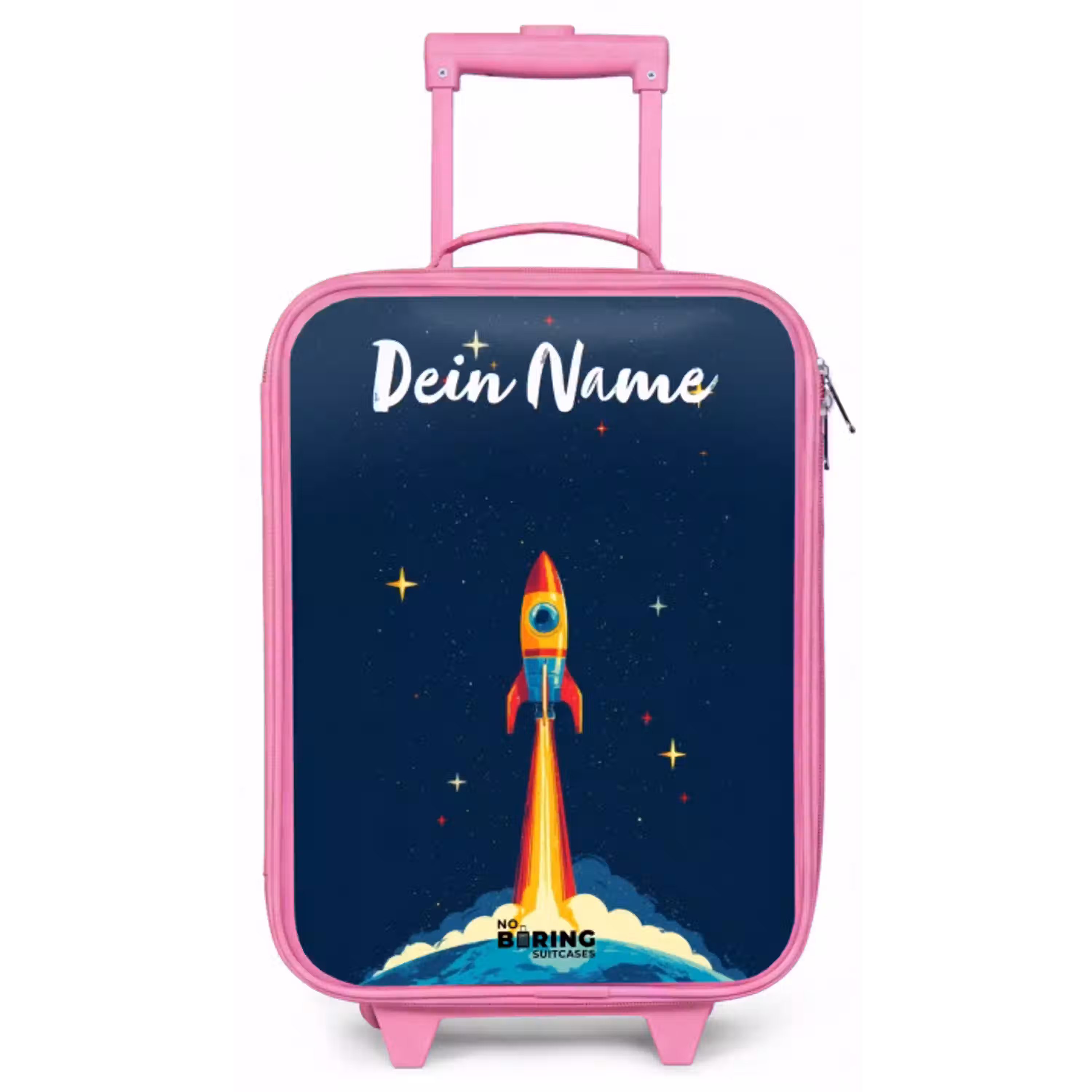 Planeet - Raket - Sterren - Donkerblauw Kinderkoffer - Roze klein -zz3dotto