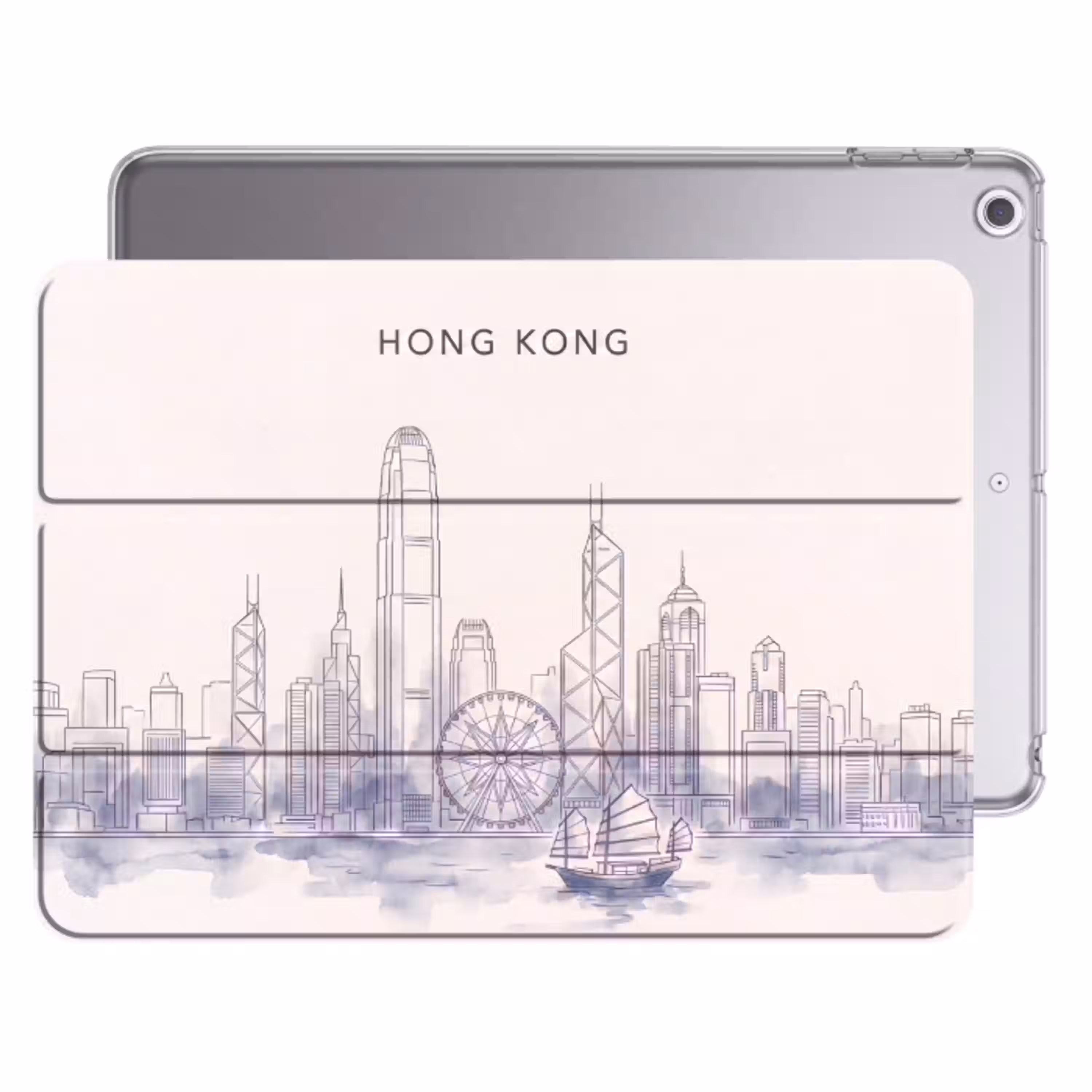 Stad - Skyline - Water - Lijntekening - Blauw Apple iPad 2017 middel -threedimensional_3d_global