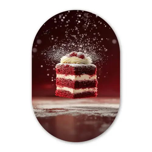 Rode - Velvet - Taart - Eten Wandcirkel Ovaal Glas middel -3d