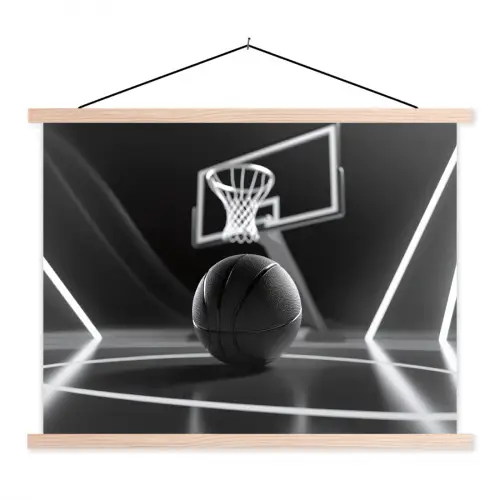 Basketbal - Basketbalveld - Lichtlijnen textielposter latten blank klein -3d