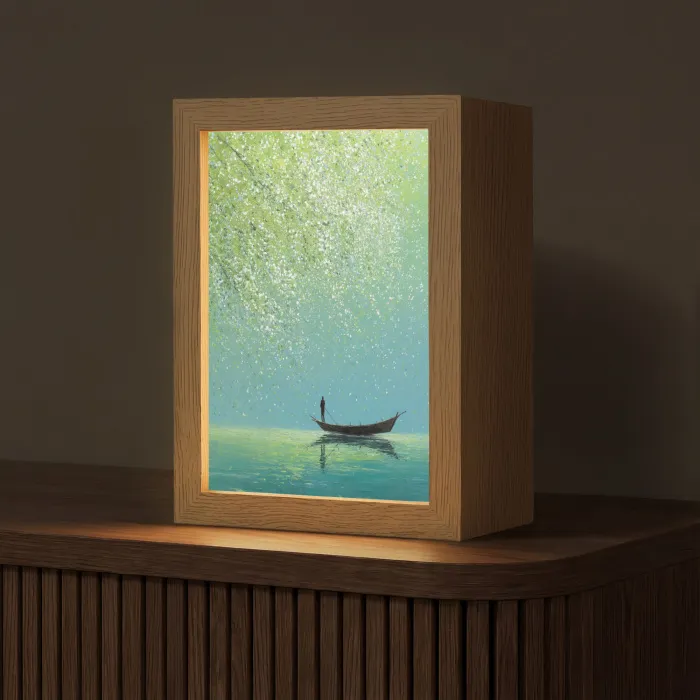 Bootje - Water - Bladeren - Bloesems Light Box met kabel (Tafellamp) klein -z3d_website