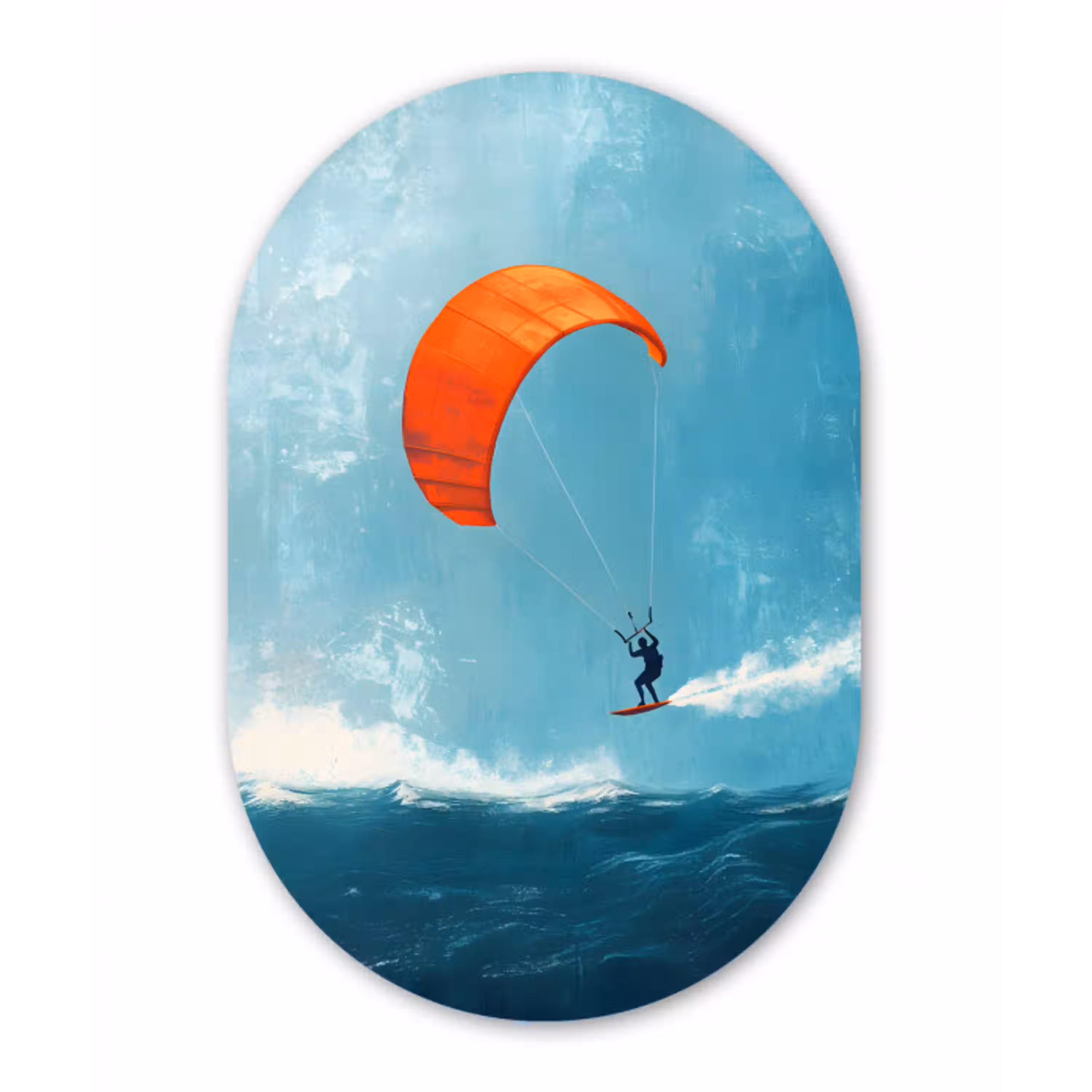 Kitesurfer - Oranje - Zee - Lucht Wandcirkel Ovaal Aluminium middel -3d
