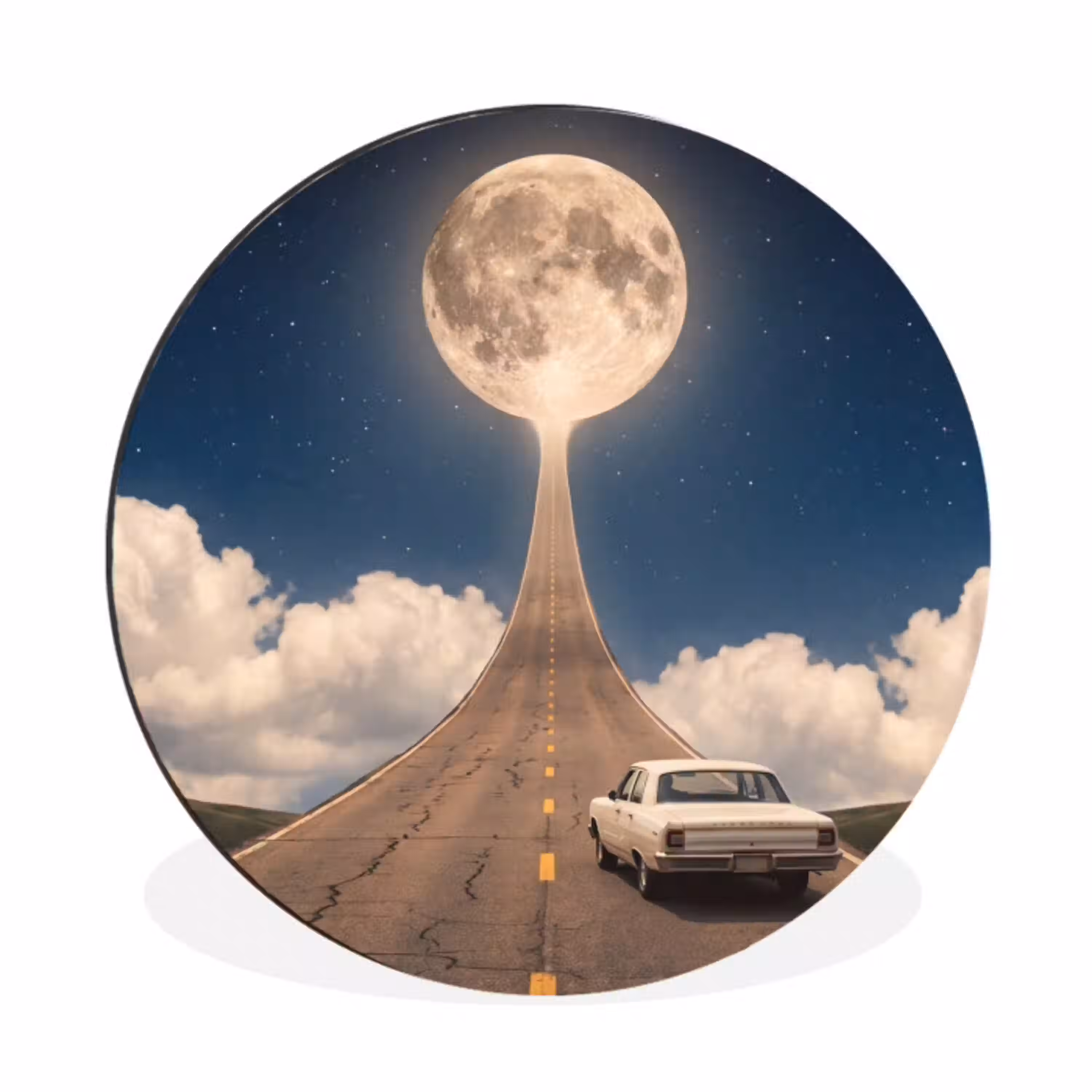 Weg - Maan - Nacht Wandcirkel aluminium klein -3d