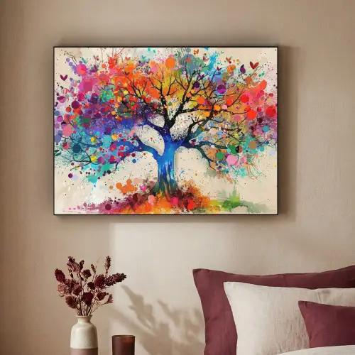 Levensboom - Natuur - Kleurrijk - Boom Textielframe zwart klein -sfeer1