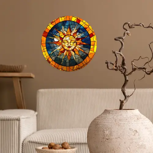 Mozaïek - Zon - Geel - Cirkel Wandcirkel behangsticker klein -sfeer1