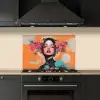 Portret - Vrouw - Abstract - Bloemen keuken achterwand spatscherm klein -sfeer1