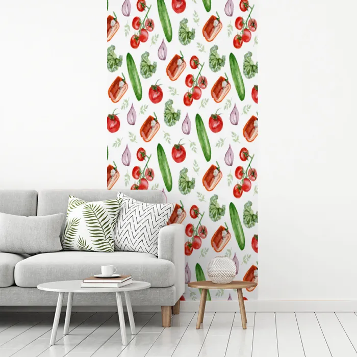Tomaat - Paprika - Komkommer - Patroon fotobehang vinyl groot 64 -woonkamer