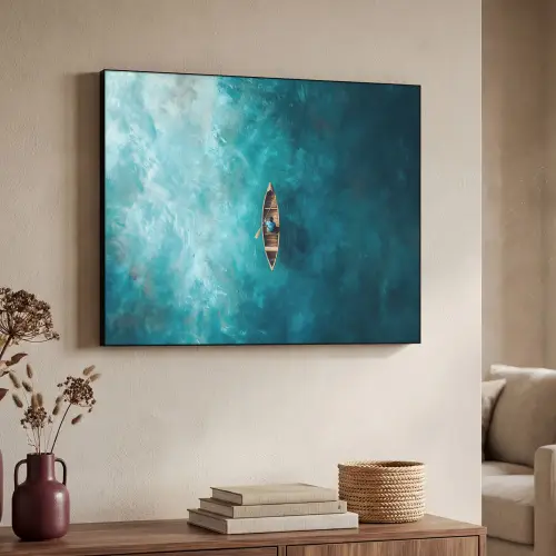Bootje - Water - Blauw Textielframe zwart klein -sfeer3