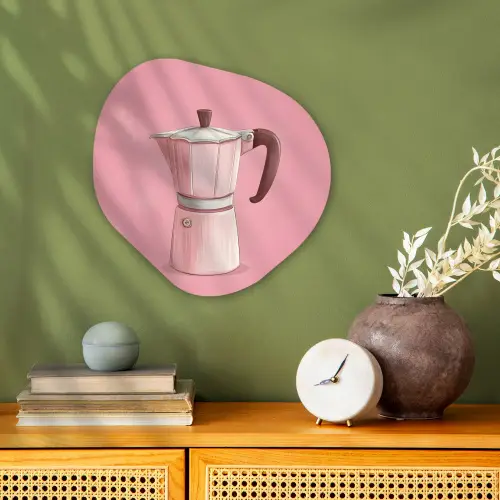 Roze - Mokkapot - Illustratie - Koffie Wandcirkel Organisch Forex 3mm klein -sfeer2
