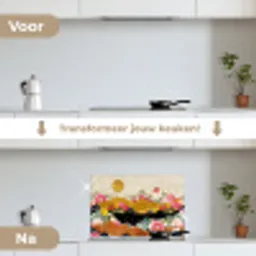 Goud - Bloemen - Print - Abstract - Landschap - Patronen keuken achterwand spatscherm klein -voor_na_NL