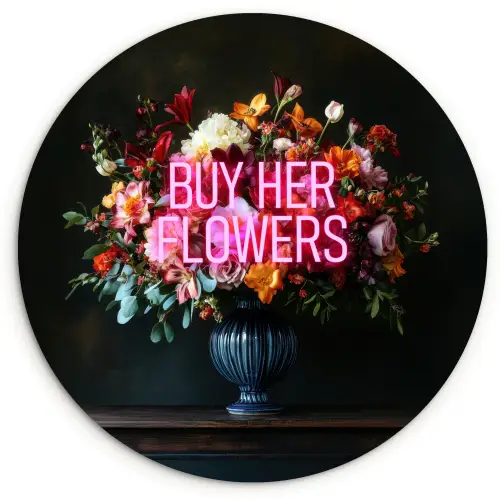 Quote - Bloemen - Vaas - Neon Wandcirkel plexiglas klein -3d