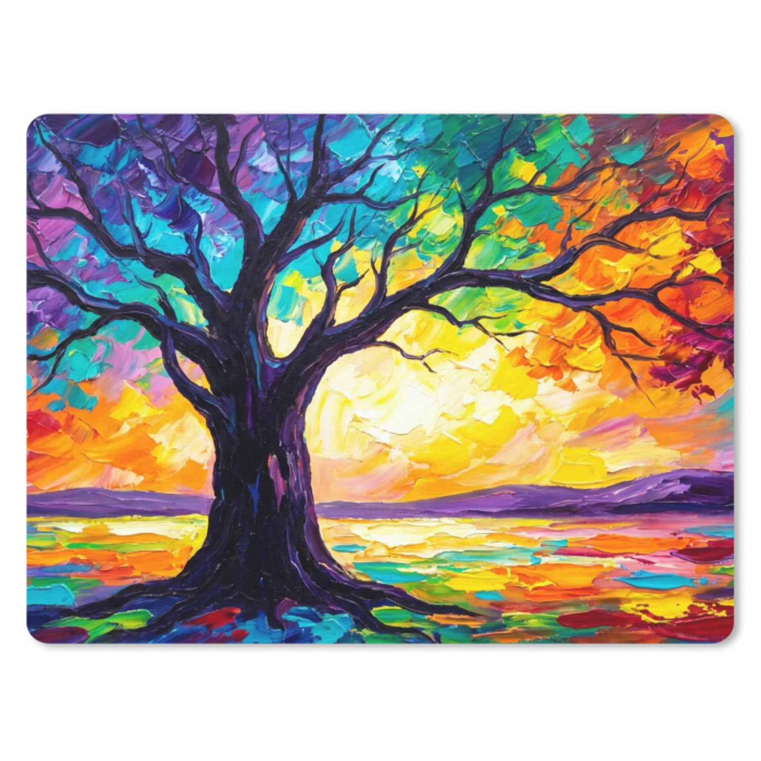 Boom - Landschap - Natuur - Abstract - Kleurrijk muismat rubber klein -3d