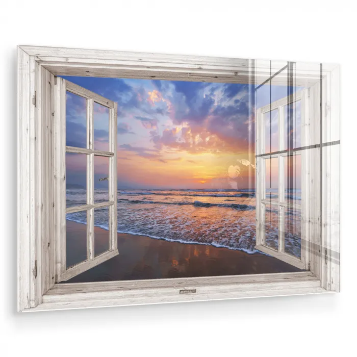 Doorkijk - Zee - Strand - Zonsondergang - Blauw plexiglas 5mm klein -zzzproduct_nieuw