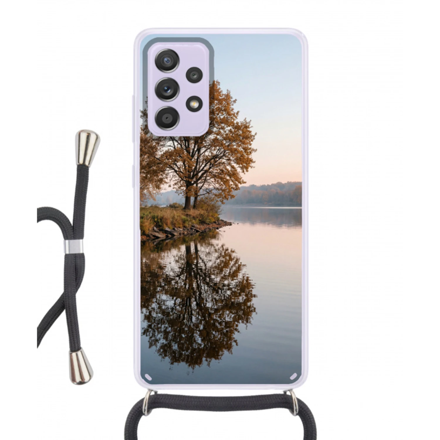 Bomen - Reflectie - Water - Zonsopgang - Serene Hoesje Samsung Galaxy A52 5G met koord klein -3d