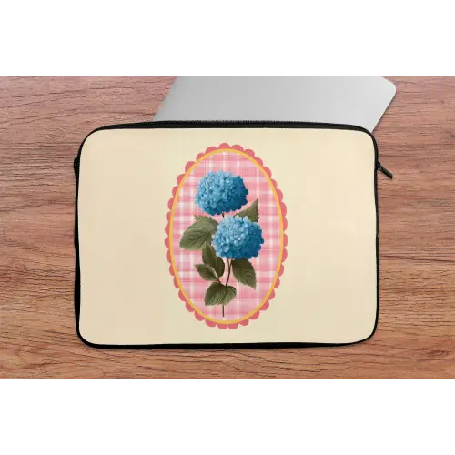 Bloemen - Blauw - Lijst - Bladeren laptophoes neopreen klein -tafel