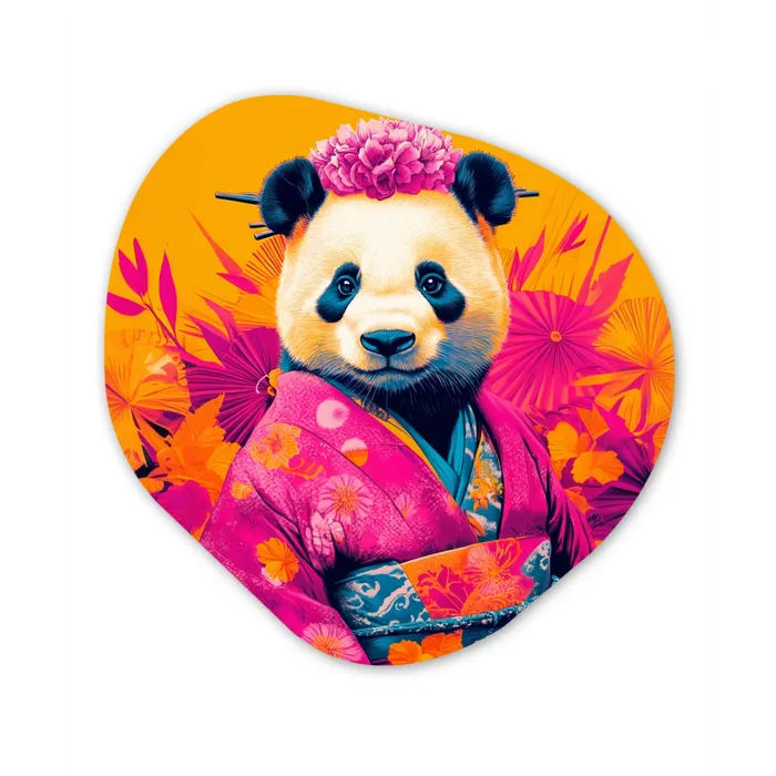 Kimono - Roze - Panda - Bloemenkroon Wandcirkel Organisch Plexiglas middel -3d