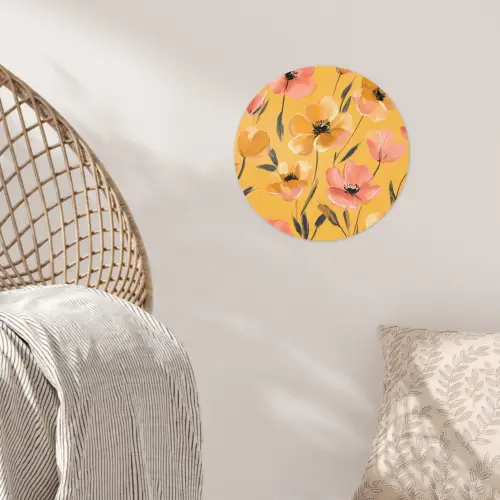 Bloemen - Geschilderd - Geel Wandcirkel behangsticker klein -sfeer4