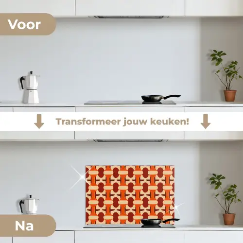 Geometrisch - Retro - Oranje keuken achterwand spatscherm klein 900 -voor_na_NL