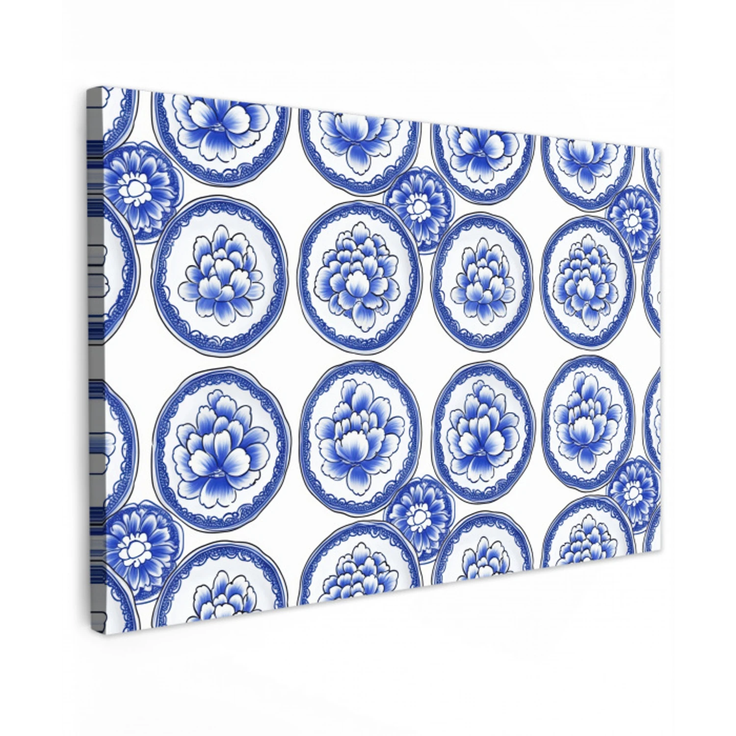Cirkels - Bloemen - Blauw canvas 2cm klein 34 -z3d