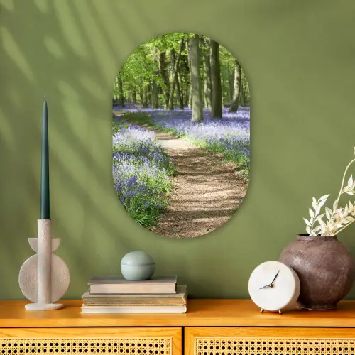 Bos - Pad - Bloemen - Paars - Groen - Natuur Wandcirkel Ovaal Forex klein -sfeer2