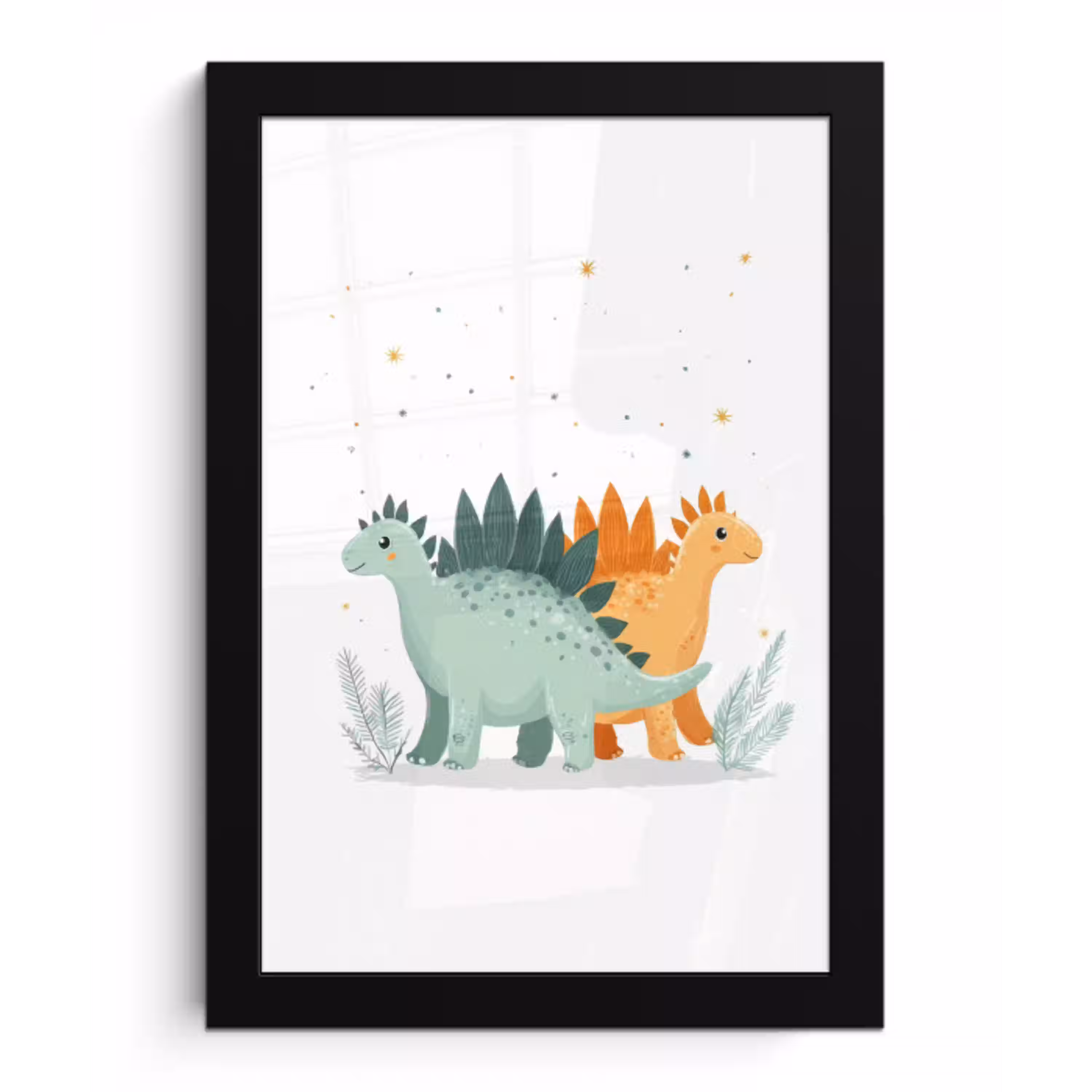 Planten - Sterren - Dinosaurussen - Oranje fotolijst zwart zonder passe partout klein -3d