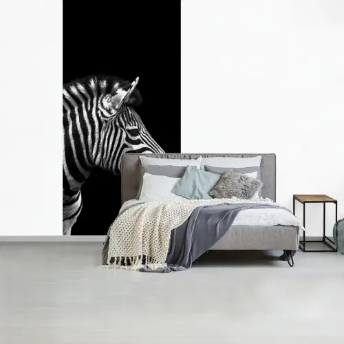 Zebra - Zwart - Wit - Portret - Dieren fotobehang vinyl groot -slaapkamer