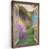 Doorkijk - Bloemen - Raam - Natuur Tuinposter op houten frame 2 cm dik klein -3d