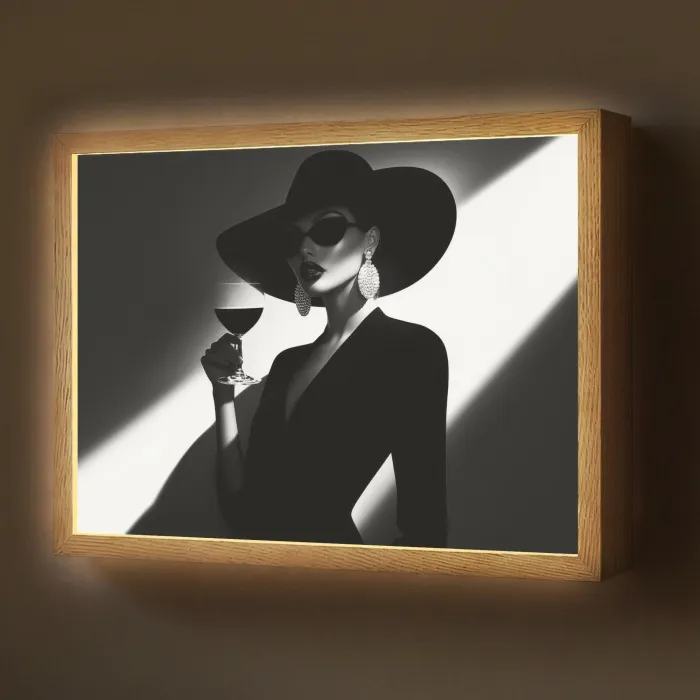 Vrouw - Wijn - Chic Light Box met batterij (Wandlamp) middel -z3d_website