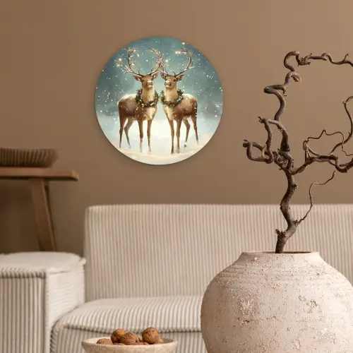 Kerstmagie - Winterwoud - Rendier Wandcirkel kunststof plaat 5mm dik klein -sfeer1