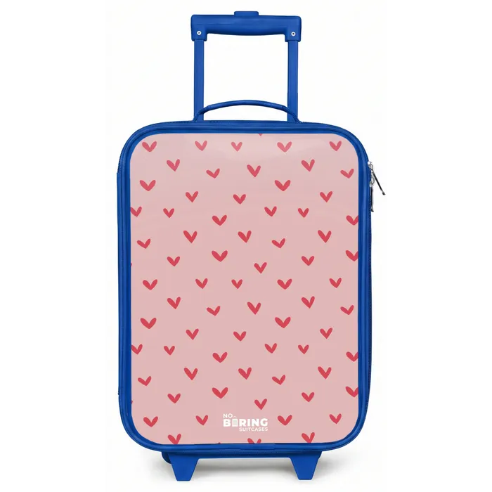 Hartjespatroon met roze kleuren Kinderkoffer - Blauw klein -zz3dotto