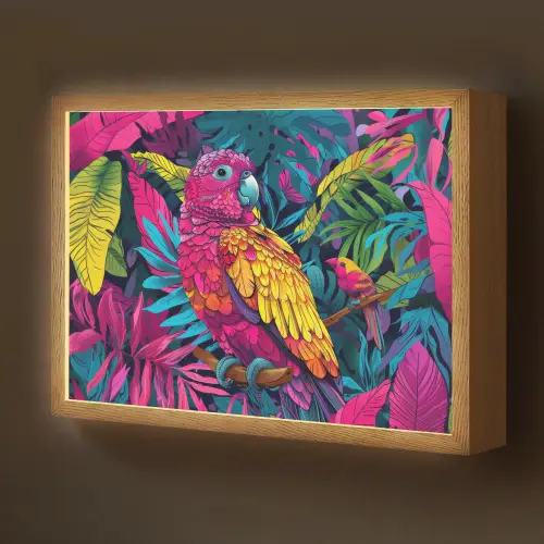 Papegaai - Tropisch - Jungle - Kleurrijk Light Box met batterij (Wandlamp kind) middel -z3d_website