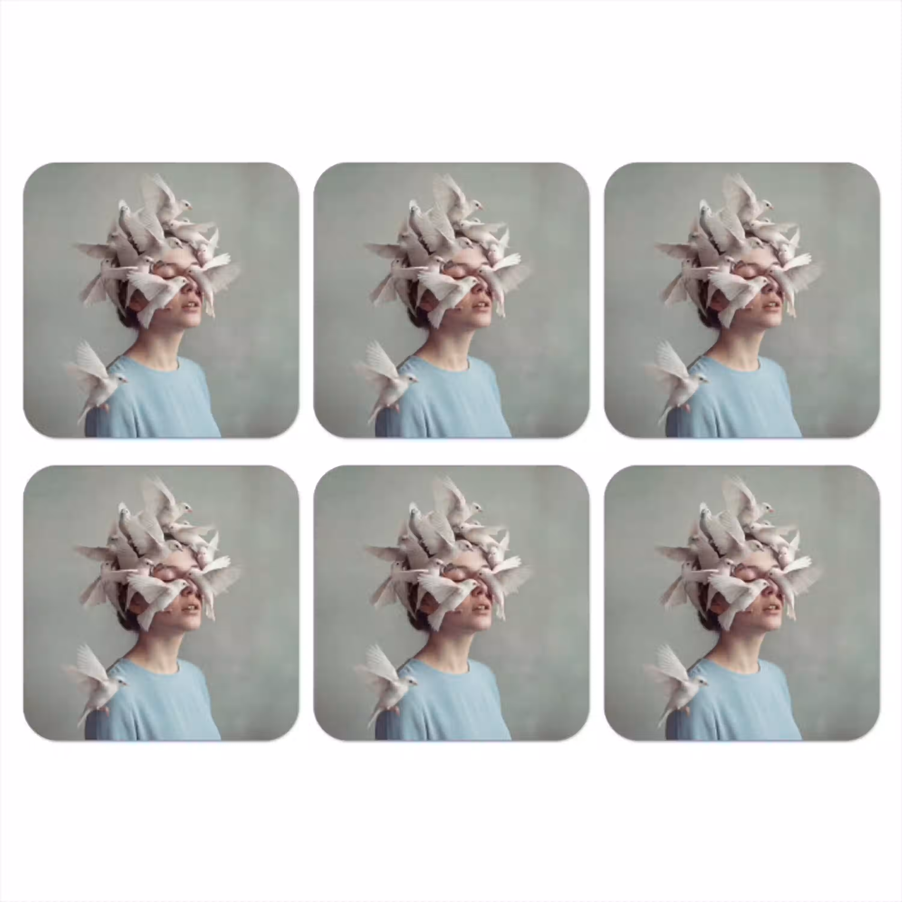 Vrouw - Vogels - Abstract - Modern - Wit onderzetter kurk middel -3d