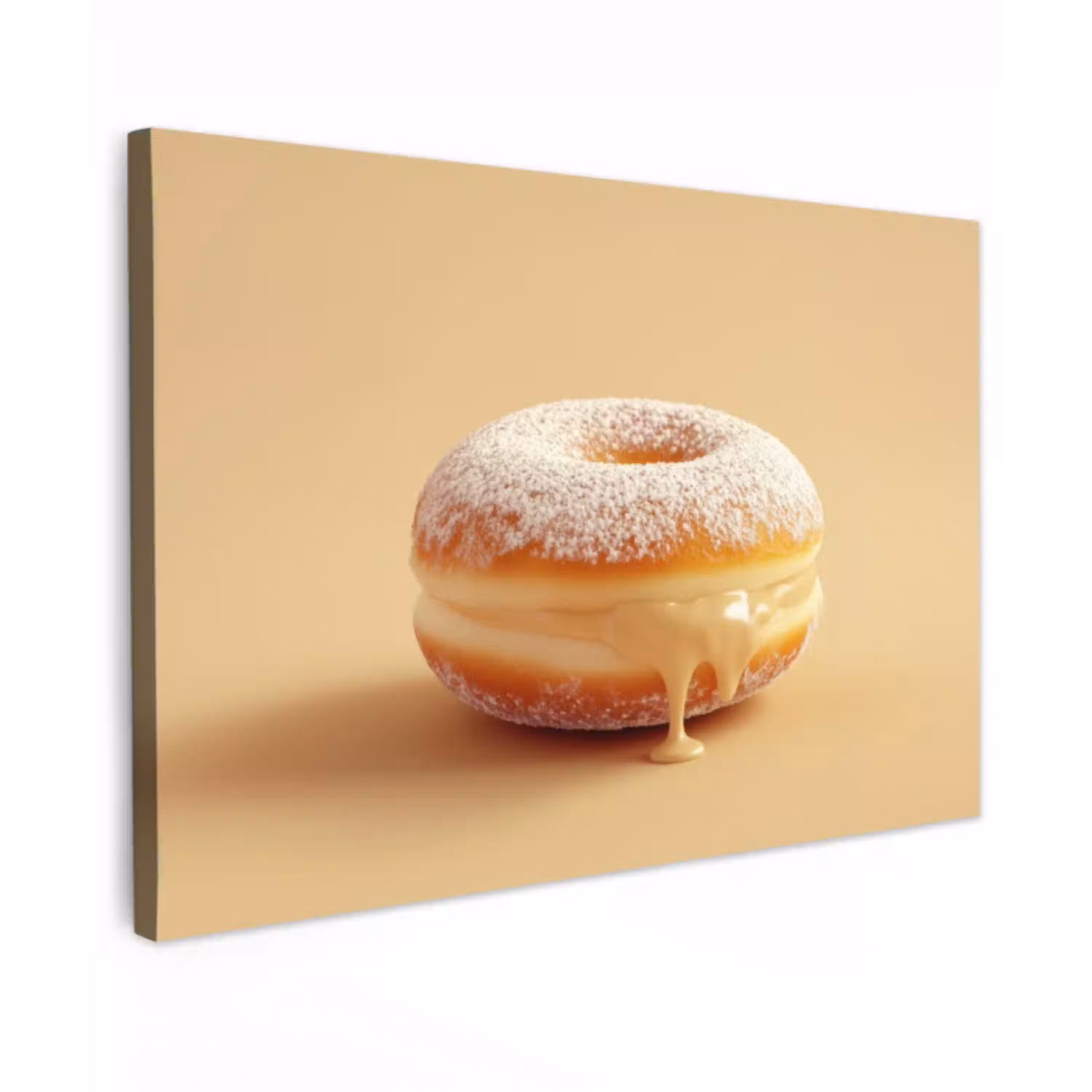 Donut - Romig - Poedersuiker - Beige Tuinposter op houten frame 2 cm dik klein -3d