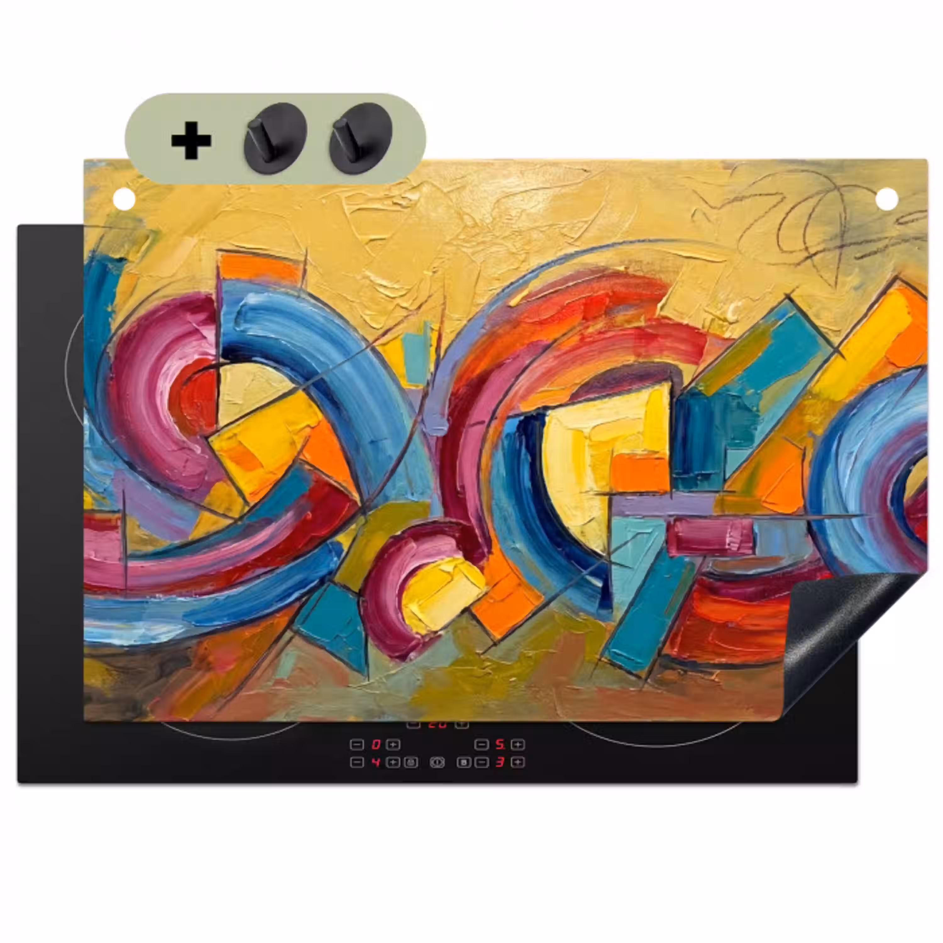 Abstract - Cirkels - Schilderij - Kleurrijk - Dynamisch Inductie beschemer met haakjes klein -3d