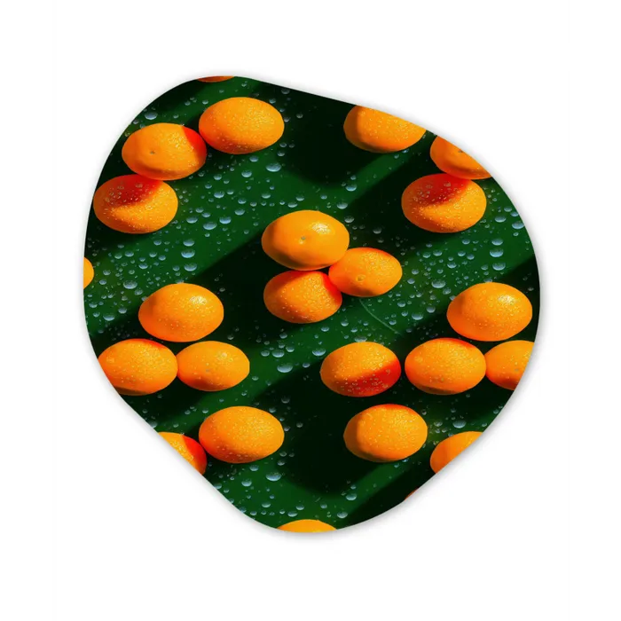 Mandarijn - Oranje - Druppels - Groen Wandcirkel Organisch Forex 3mm klein 629 -3d