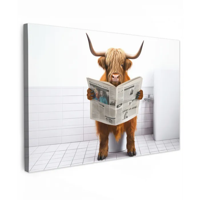 Schotse hooglander - Krant - Toilet - WC - Wit - Koe canvas 2cm klein -z3d