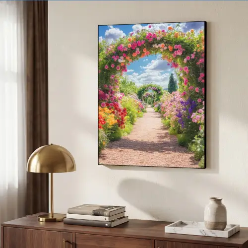 Doorkijk - Bloemen - Kleurrijk - Natuur Textielframe zwart klein -sfeer3