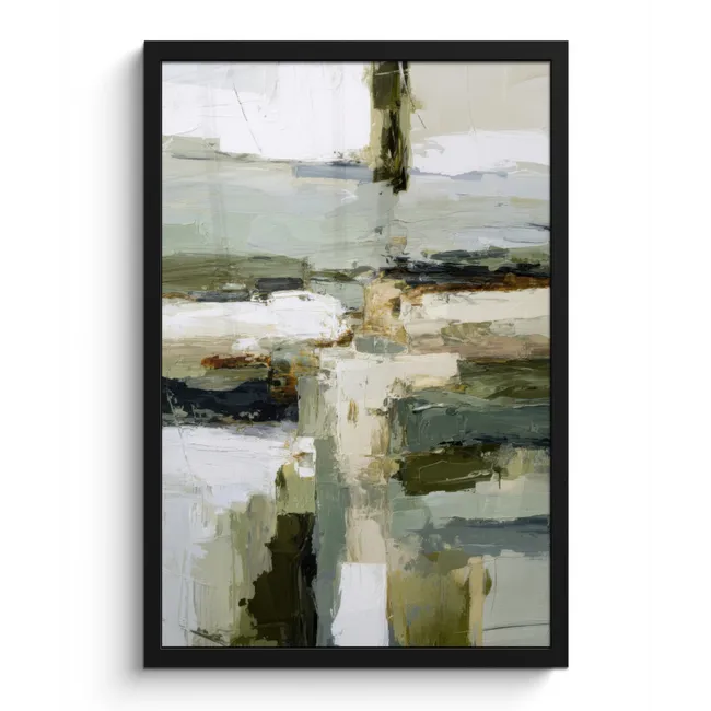 Poster met lijst - Penseelstreken - Groen - Abstract - Japandi