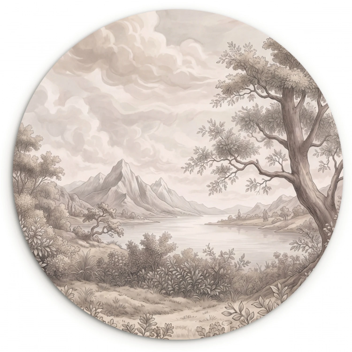 Landschap - Bergen - Meer - Natuur Wandcirkel kunststof plaat 5mm dik klein -3d