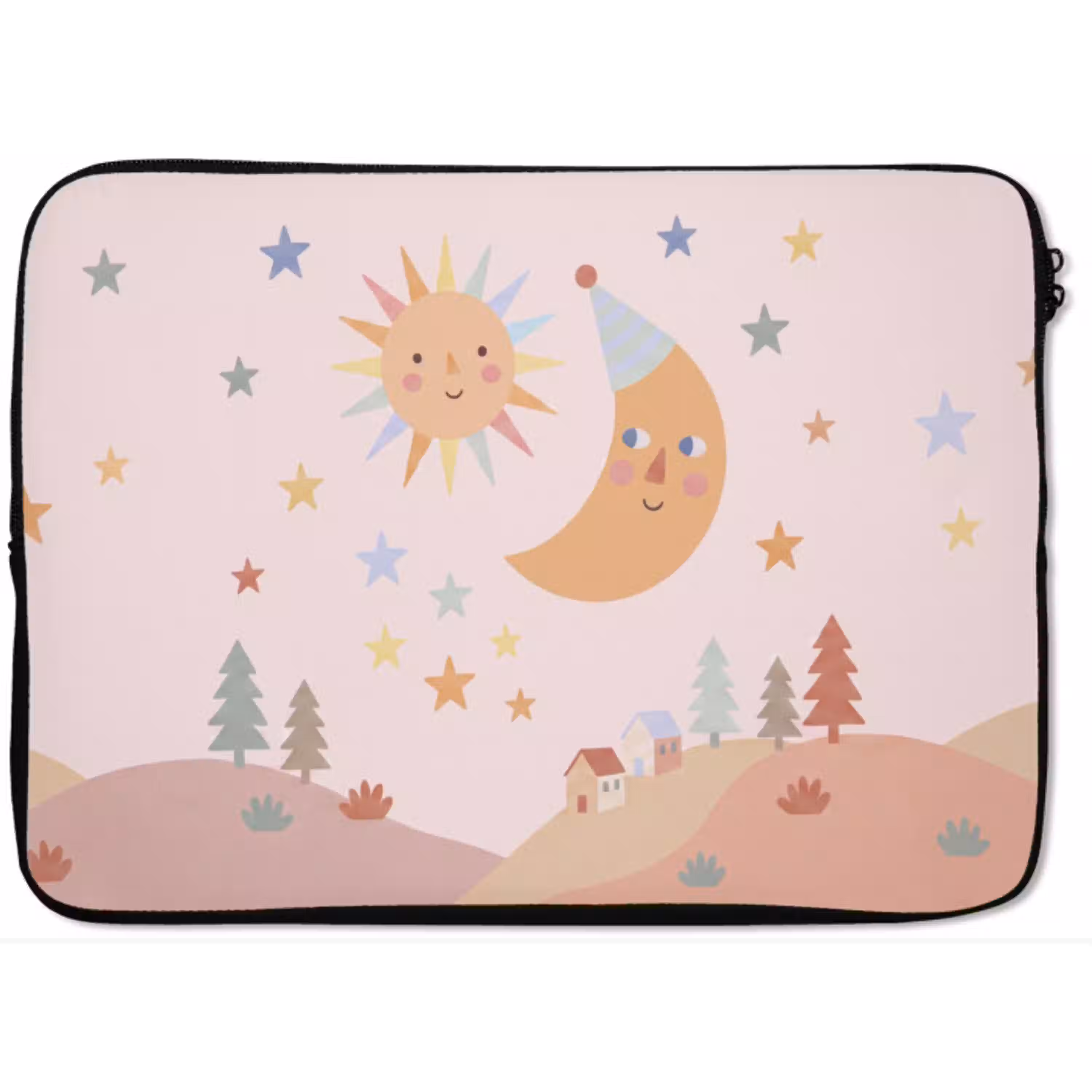 Zon - Maan - Sterren - Kinderkamer - Pastel laptophoes neopreen klein -zkaufland3dotto
