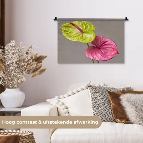 Planten - Anthurium - Groen - Roze Wandkleed katoen klein -sfeer1