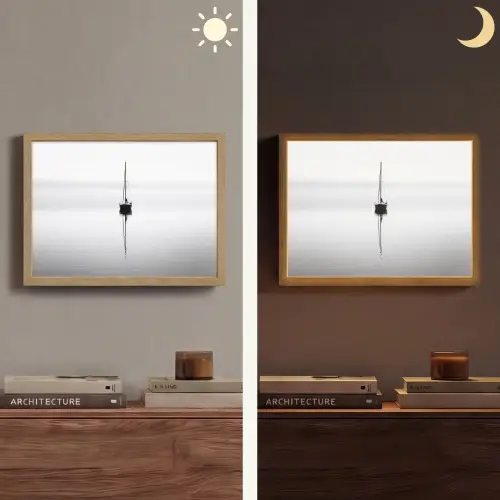 Zeilboot - Zwart - Water - Silhouet Light Box met batterij (Wandlamp) middel -sfeer3
