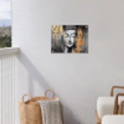 Boedhha - Penseelstreken - Goud - Abstract tuinposter los doek klein -sfeer8