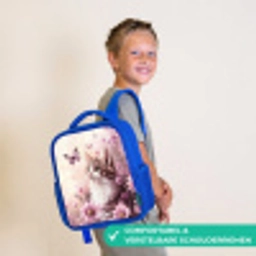 Kat - Paars - Vlinders - Bloemen Kinderrugzak - Blauw middel -sfeer3_NL