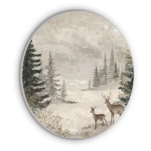 Bos - Herten - Winter - Sneeuw Akoestische PET Vilt - Rond klein -3d