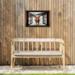 Schotse Hooglander - Landschap - Landelijk - Bergen - Winter - Doorkijk - Donker Tuinposter op houten frame 2 cm dik klein -sfeer4