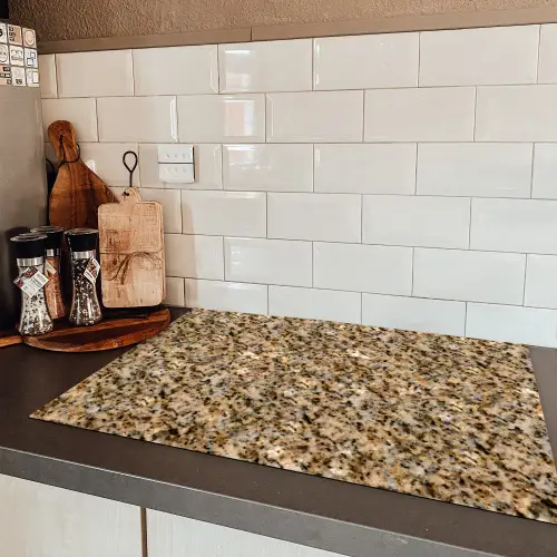 Graniet  - Beige - Patroon Inductie beschermer vinyl 3mm klein 276 -sfeer3