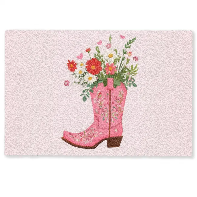 Fußmatte - Cowboystiefel - Rosa - Strauß - Blumen