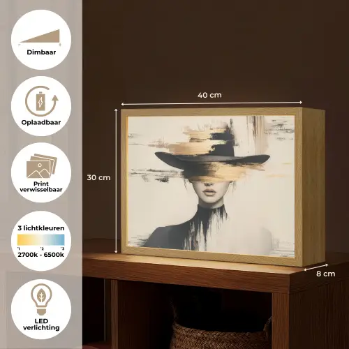 Vrouw - Hoed - Verf Light Box met batterij (Wandlamp) middel -USP_websiteoverzichtNL